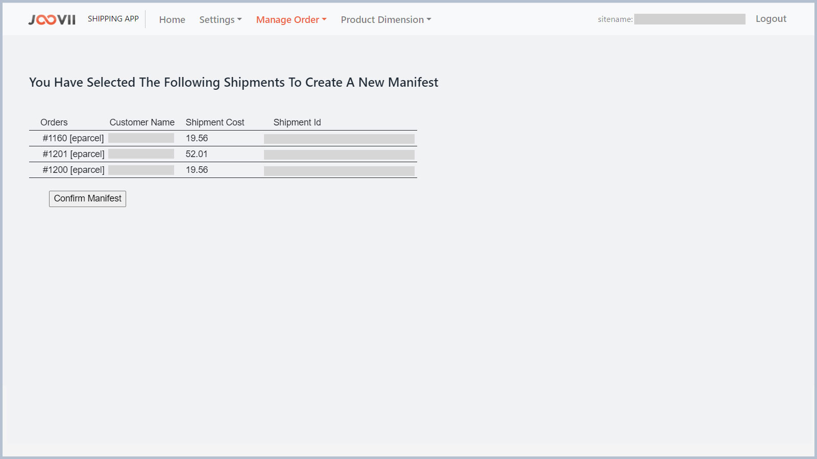 eParcel Manifest for Pickup