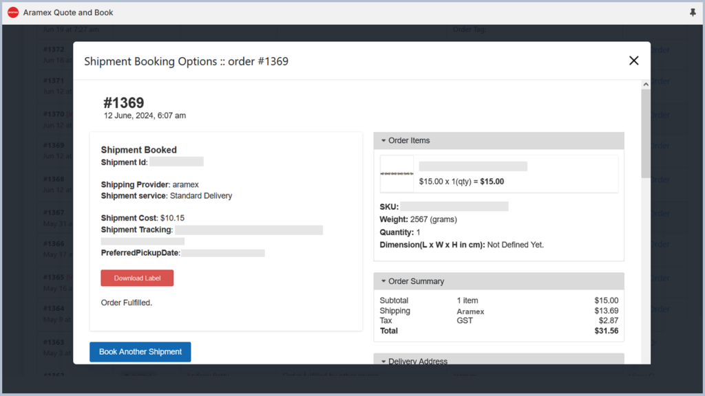 Joovii Aramex Shipping Booking Options